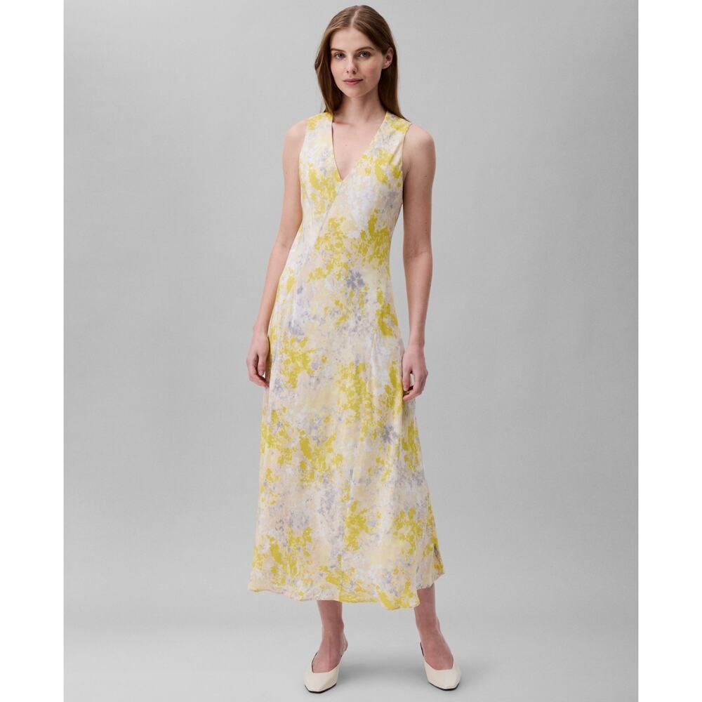Calvin Klein Women's Abstract-Print V-Neck Midi Dress Multi Size L 1743